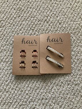 Haia Accessories Rose Gold Mini Claw Clips & Pearl Rhinestone Barrettes
